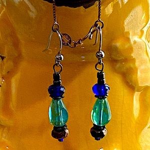 Blue/Green/Bronze 3 Tier Beads W/Fish Hook Earring